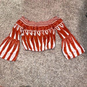 Off the shoulder long sleeve, crop top, size M